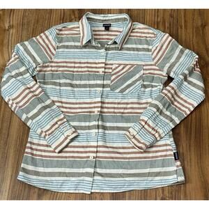 Patagonia Striped Button-Up Blouse - Blue, Brown, Gray